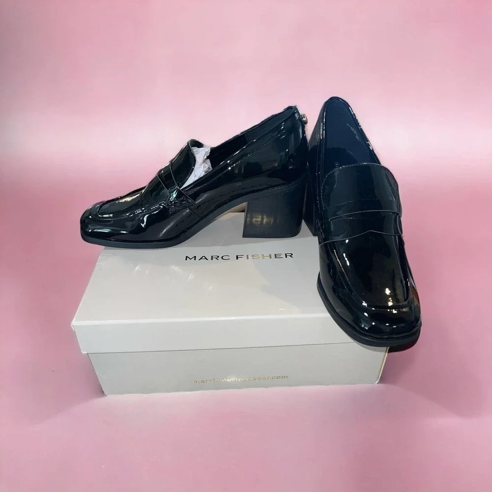 Marc Fisher Kchris Heeled Loafers Black Patent 8.5